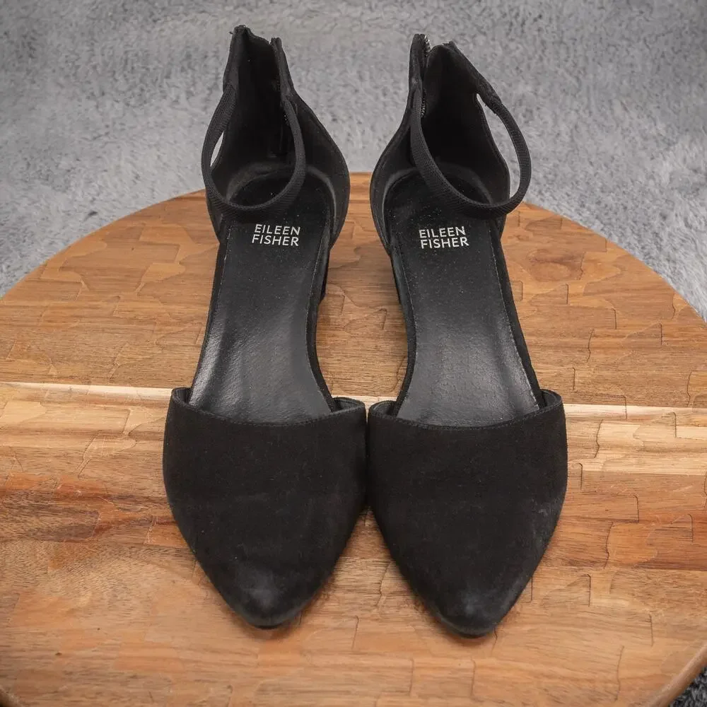 Eileen Fisher Ingle Nubuck Zip‎ Ballerina Pumps Sandals Black Size 8